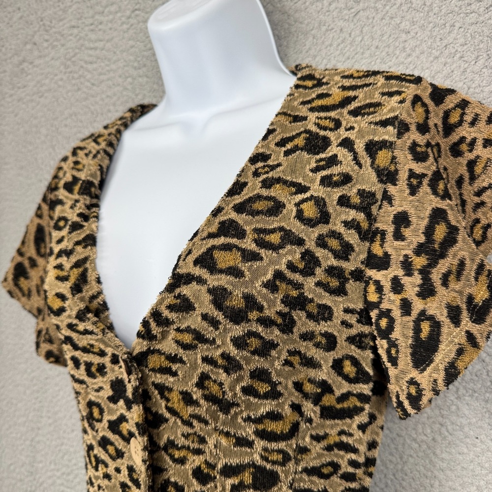 Free People Romper Women XS Brown Leopard Cheetah Print Jumpsuit Terrycloth Boho - Picture 5 of 14